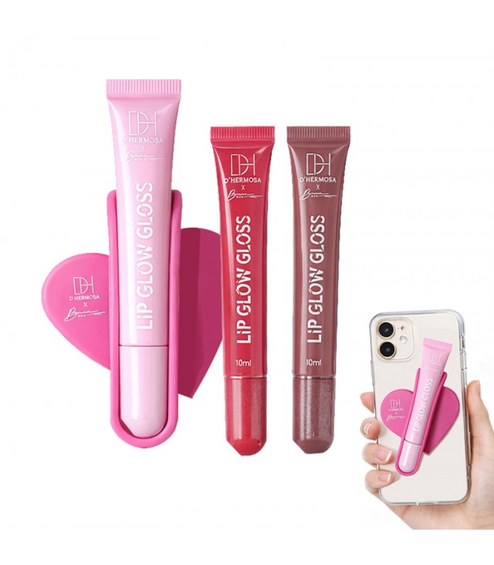 Set 3 Lip Glow Gloss Dhermosa | Brillo Hidratante + Porta Gloss Adhesivo